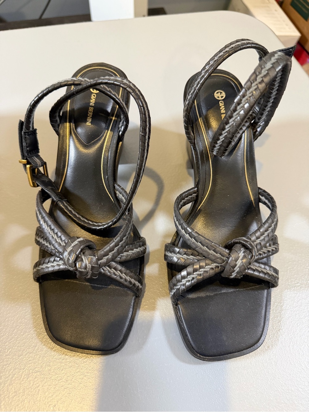 Giani Bernini Renae Women’s Black Braided Strappy Sandals Size 6.5 M Block